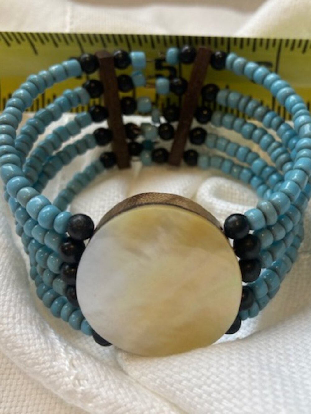 Blue beaded cuff bracelet
